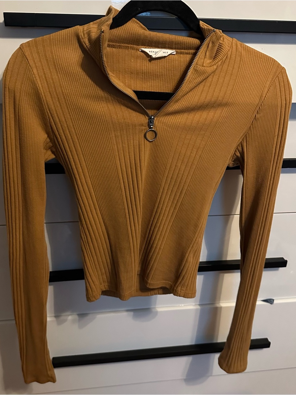 Aeropostale Mustard Ribbed Half-Zip Long Sleeve Top